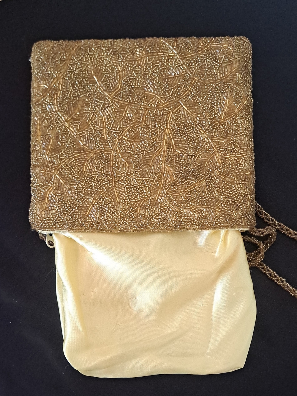 Vintage 1960s Gold Color Beaded Evening Crossbody Bag - Picture 7 of 8
